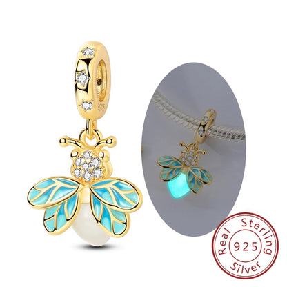 Original-Charm-Perlen aus 925er-Sterlingsilber, leuchtender, leuchtender Glühwürmchen-Schmetterlings-Anhänger für Armband-Charm-Schmuck