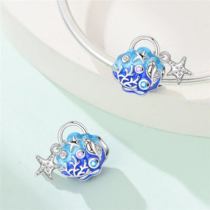 Charms aus 925er-Sterlingsilber, Perlen-Anhänger, Muschel, Delfin, Hippocampus, blauer Charm für Damen, Armband, Schmuck, Geschenk
