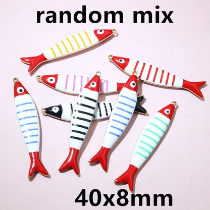10 Stück Edelstahl Emaille Streifen Fisch Charms Anhänger 40x8/40x14mm DIY Schmuck Herstellung Zubehör für Halsketten Ohrringe