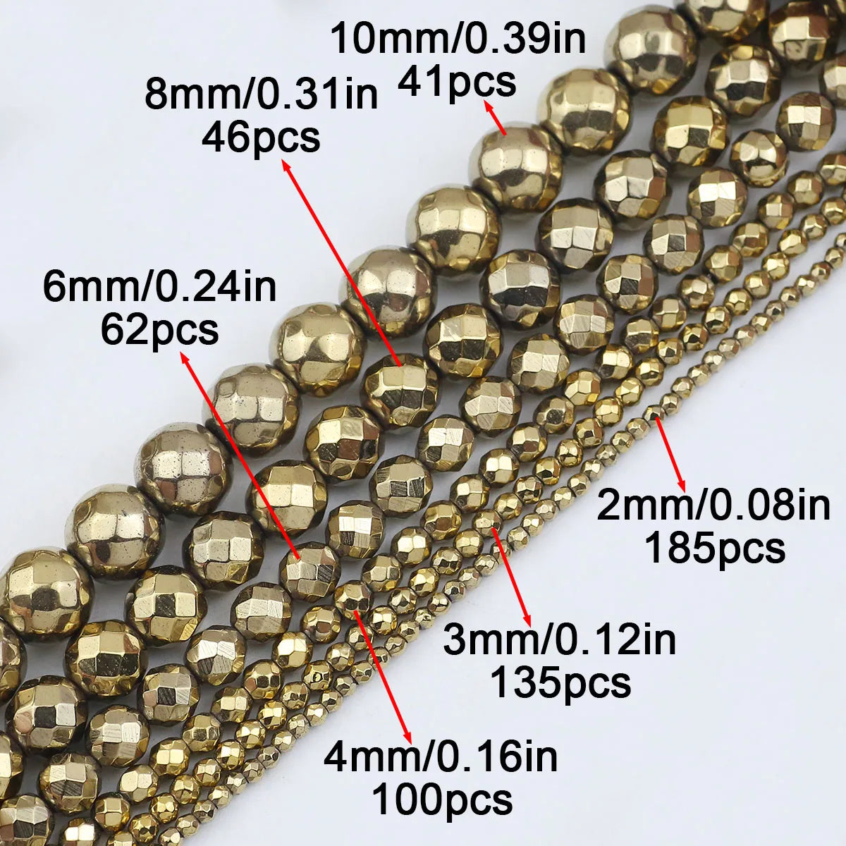 15'' Mehrfarbiger facettierter runder Hämatit-Naturstein 2/3/4/6/8/10 mm lose Perlen für DIY-Schmuckherstellung, Armband, Halskette, Earri