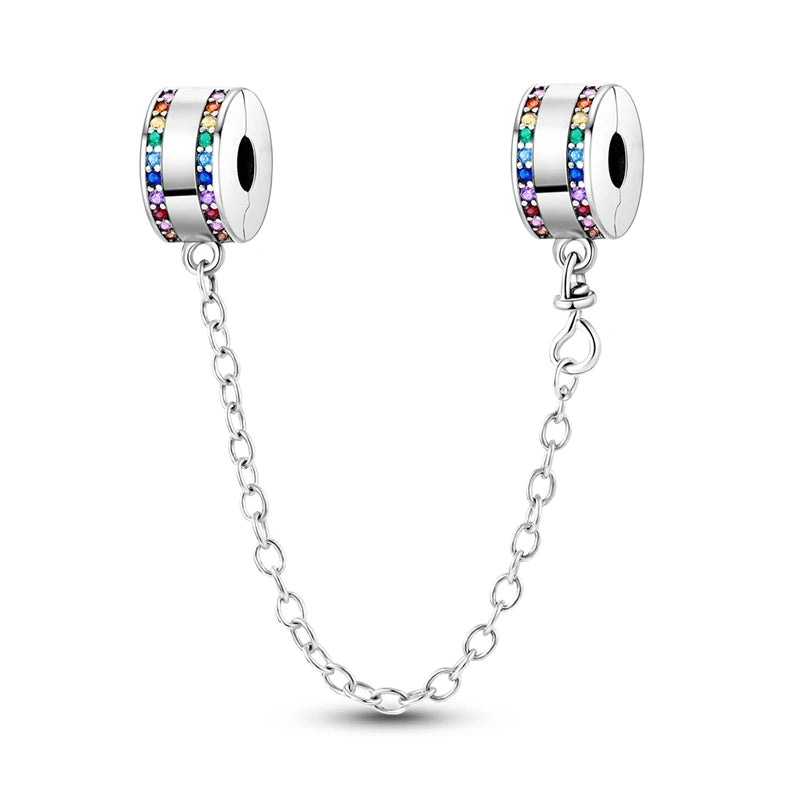 Silber-Charm, 925er-Sterlingsilber, Clip-Charms, Sicherheitsketten-Charm, CZ-Pavé, runde Clip-Perlen, passend für Original-Armbänder, Schmuckherstellung