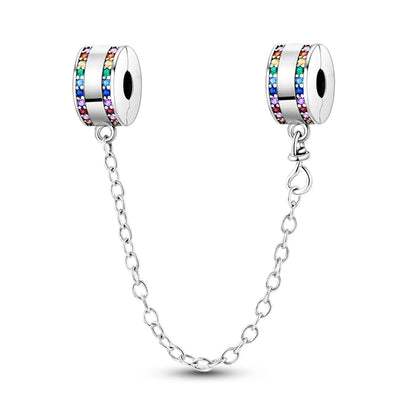Silber-Charm, 925er-Sterlingsilber, Clip-Charms, Sicherheitsketten-Charm, CZ-Pavé, runde Clip-Perlen, passend für Original-Armbänder, Schmuckherstellung