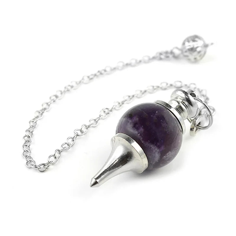 Chakra-Naturstein-Kristall-Pendel, echter runder Amethyst-Anhänger, abnehmbares Pendulo zum Wünschelfen, Dinvination, Heilquarz X013