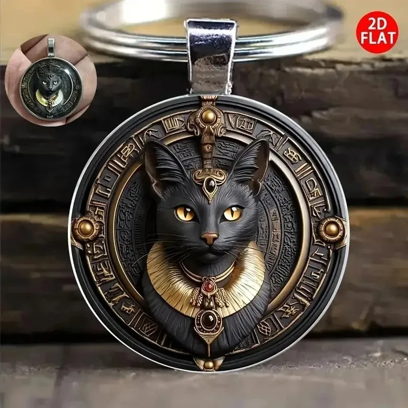 Ägyptischer schwarzer Katzen-Schlüsselanhänger, 2D, flach, im altägyptischen Stil, Auto-Schlüsselanhänger, modisches Accessoire, Taschenanhänger, Schlüsselanhänger, Valentinstagsgeschenke