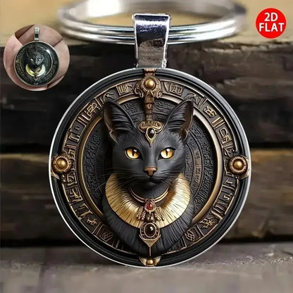 Ägyptischer schwarzer Katzen-Schlüsselanhänger, 2D, flach, im altägyptischen Stil, Auto-Schlüsselanhänger, modisches Accessoire, Taschenanhänger, Schlüsselanhänger, Valentinstagsgeschenke