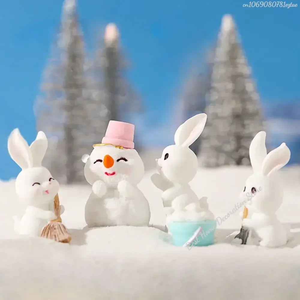 Figuren Miniatur Niedlicher Schneemann Hase Weihnachtskaninchen Mikrolandschaft Ornament Schreibtischzubehör Feengarten Heimdekoration