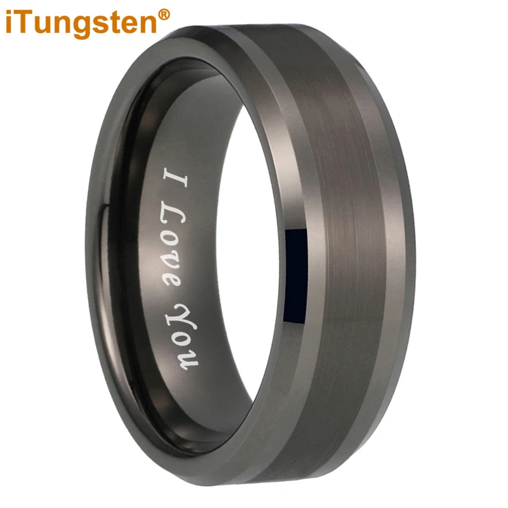iTungsten 6mm 8mm Wolframkarbid-Fingerring für Herren und Damen, Verlobung, Ehering, Modeschmuck, I Love You, graviert, bequeme Passform