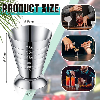 Edelstahl-Messbecher mit Rührlöffel, Cocktail-Jigger, Messbecher, 2,5 oz/5 TBSP/75 ml, Liquor Shot Set, Bar-Zubehör