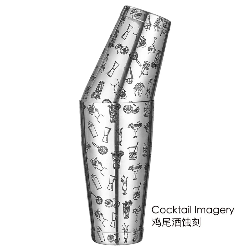 2-teiliges Boston Cocktail Shaker mit Ätzmuster, Bar-Cocktail-Shaker-Blech-Set – 800 ml und 500 ml