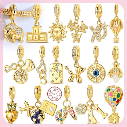 Original Charms-Perlen-Anhänger aus 925er-Sterlingsilber, goldener Schmetterling, Ballon-Hund-Charm, passend für Armband-Anhänger, Armreif, DIY-Schmuck, Geschenk