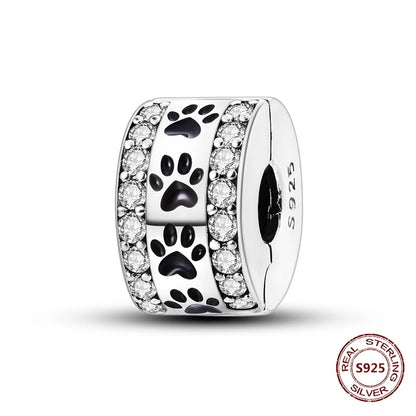 Lucky Clover Clip Charms 925 Sterling Silber Original Black Cat Stopper Clamp Silikon Spacer Charm für DIY Schmuck Armband