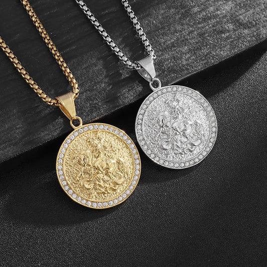 Saint George Dragon Slayer Knight Anhänger Titan Stahl Männer Frauen personalisierte Hip Hop Halskette Schmuck