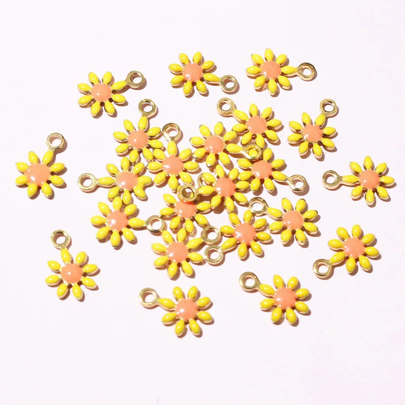 20 Stück 10x7mm kleine Blumen-Charms Anhänger Emaille Edelstahl DIY Schmuck Herstellung Zubehör-Erkenntnisse für Halsketten Ohrringe
