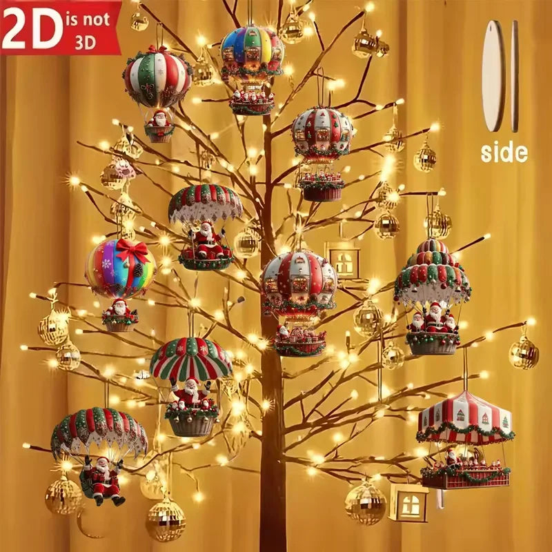 2D Weihnachtsmann Fallschirm Weihnachtsbaum Ornamente Neujahr Party Dekoration 2025, Weihnachten Indoor Outdoor Home Decor DIY Geschenke