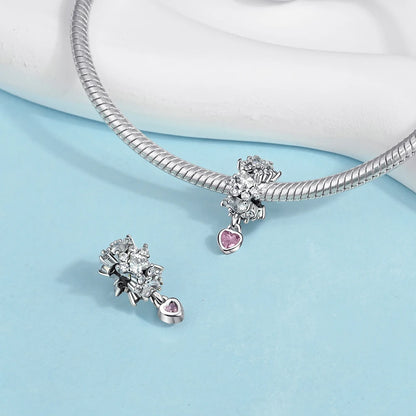 Romantischer 925 Sterling Silber Liebesschlüssel Herz-zu-Herz Charm für DIY Armband Halskette Verlobung Party Geschenke