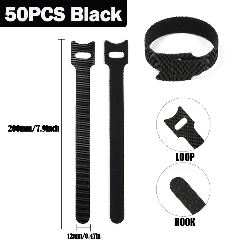 50/200 Stück 150/200/250/300 mm schwarze lösbare Kabelbinder Nylon Hakenschlaufenbänder Wrap Zip Bundle Krawattenbefestigungsband Draht Organizer