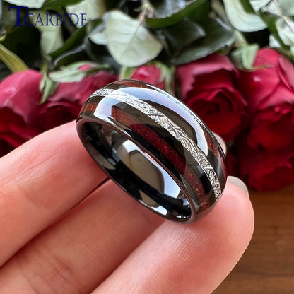 Dropshipping 8MM Männer Frauen Schöne Hochzeit Band Wolfram Rot Opal Ring mit Helle Meteorit Inlay Gewölbt Poliert Komfort Fit