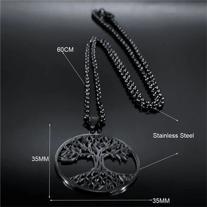 2024 Tree of Life Stainless Steel Long Necklace for Men Black Color Necklaces &amp; Pendants Jewelry cadenas para hombre N834S03