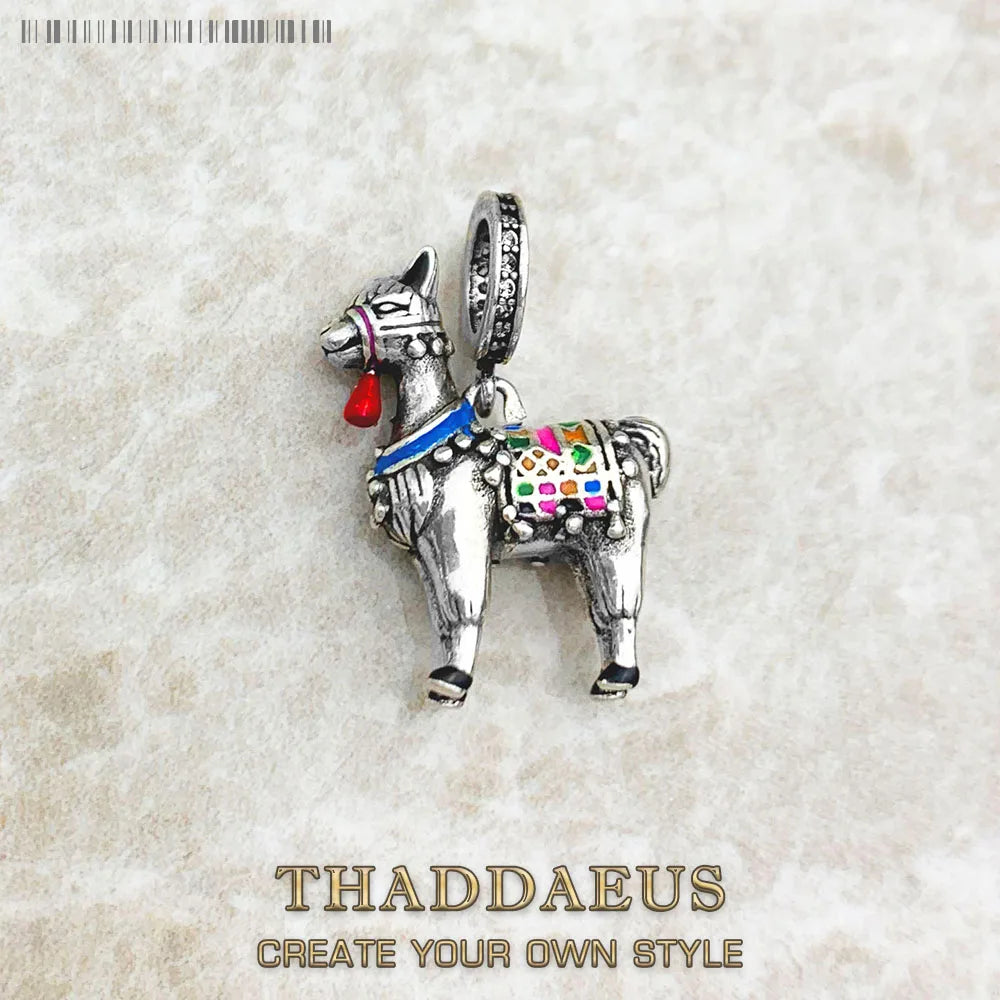 Colourfully Dekoriert Lama 925 Sterling Silber Baumeln Charme Anhänger Frauen Männer Sommer Feinen Schmuck