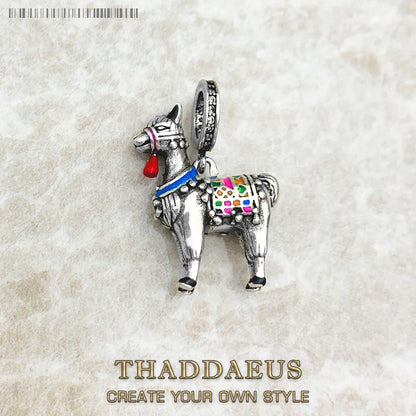 Colourfully Dekoriert Lama 925 Sterling Silber Baumeln Charme Anhänger Frauen Männer Sommer Feinen Schmuck