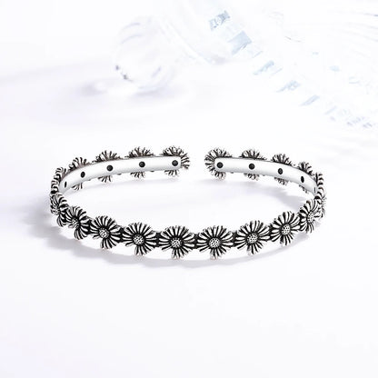 Sole Memory Vintage süße Chrysantheme 925er Sterlingsilber, größenverstellbare Öffnungsarmband für Frauen, Luxus-Schmuck, Geschenk BR344