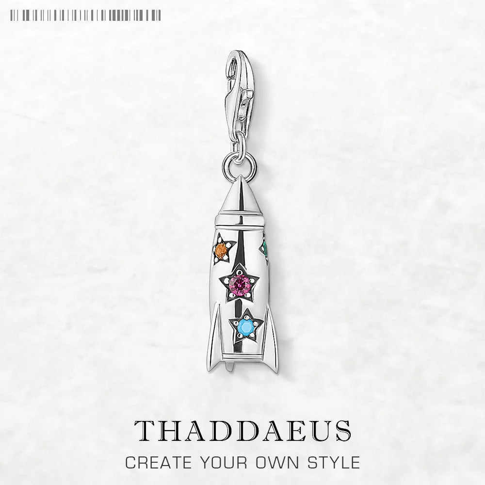 Neuer bunter Raketen-Anhänger, baumelnder Charm, 925er Sterlingsilber, Modeschmuck für Damen und Herren, trendiges Geschenk