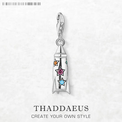 Neuer bunter Raketen-Anhänger, baumelnder Charm, 925er Sterlingsilber, Modeschmuck für Damen und Herren, trendiges Geschenk