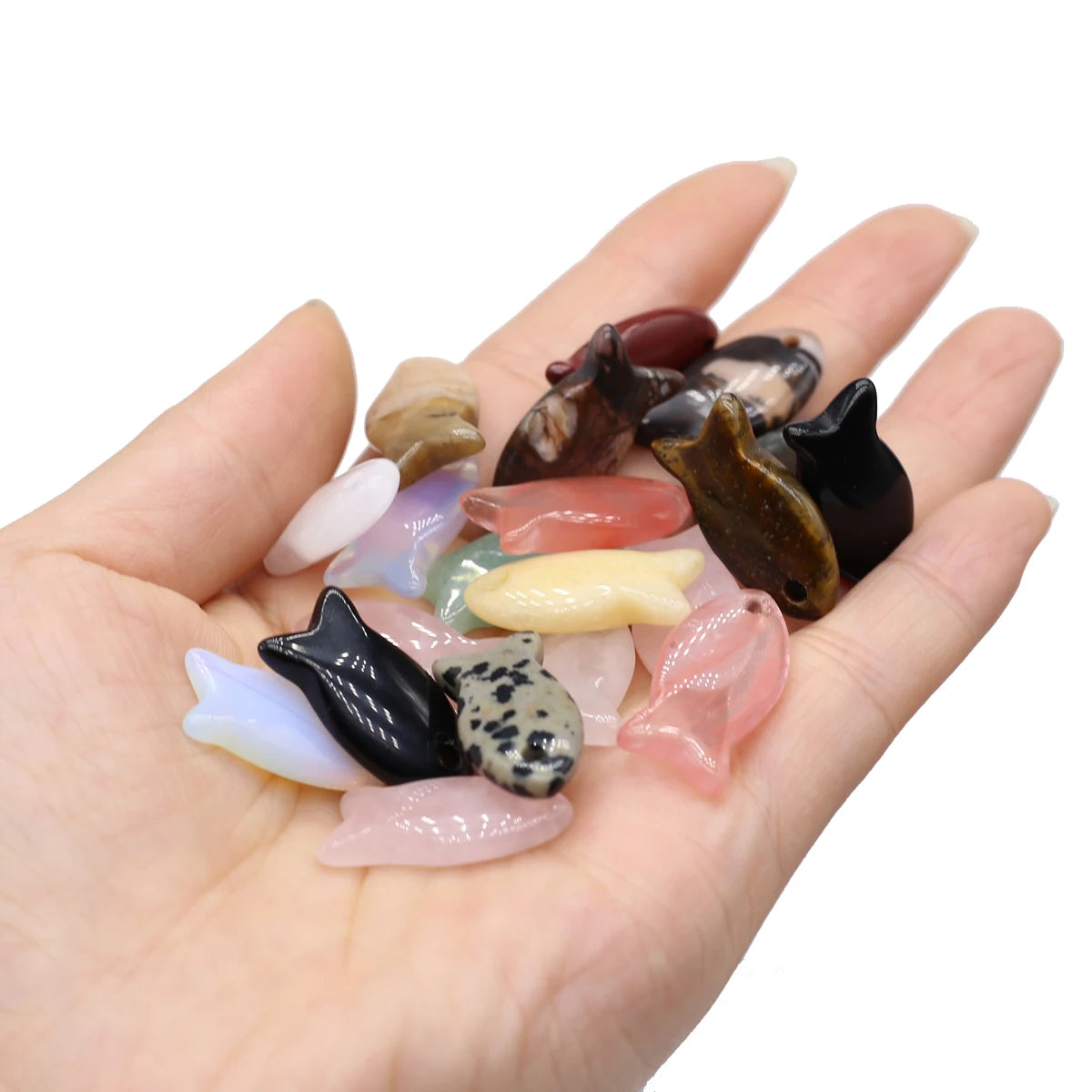 Fischform Naturstein Anhänger Großhandel Mix Farbe Achat Stein Charms für die Herstellung von DIY Schmuck Halskette 13x25mm 5 Stück