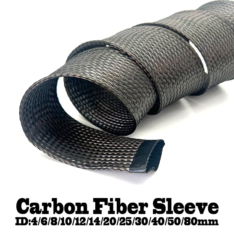ID 4mm~80mm flammhemmende, hochtemperaturbeständige schwarze Kohlefaser-Geflecht-Netzwerkschläuche zur Draht- und Kabelschutzummantelung