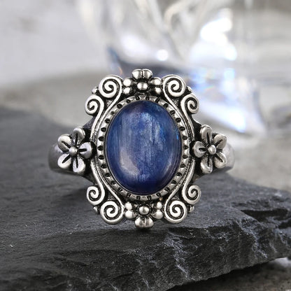 925 Silber Blume 8 * 10 mm Mondstein Ring Vintage Stil Damen Party Schmuck Geschenk für Frauen