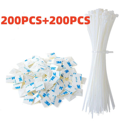 Selbstsichernder Kunststoff-Nylon-Kabelbinder + Nylon, quadratisch, 3 m, selbstklebender Draht, Reißverschluss, fester Sitzhalter, Kabelbinder-Montagebasis