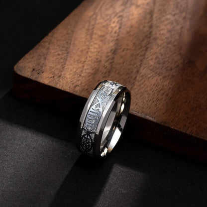 Jesus-Buchstabe, 316L-Edelstahlring für religiöse christliche Männer und Frauen, Geschenk, Schmuck, Serenity, männliches Bibelkreuz