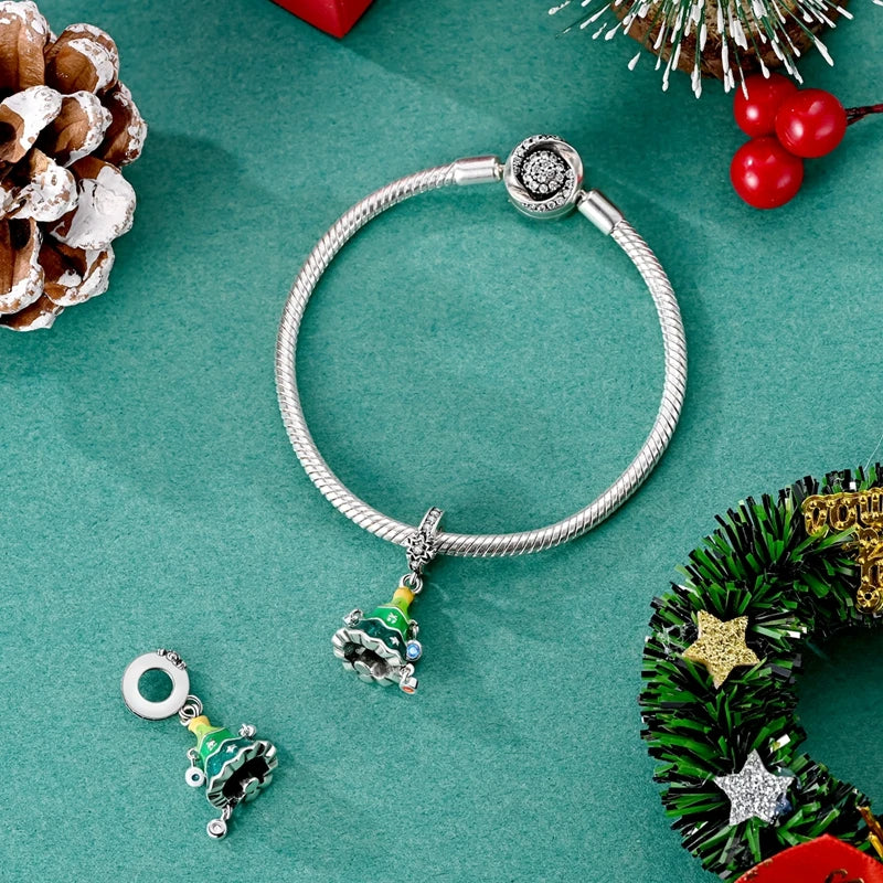 Charms mit glänzendem Weihnachtsbaum-Anhänger aus 925er-Sterlingsilber, passend für Damen, Original-Armband, DIY, Weihnachtsgeschenk