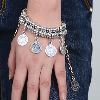 Mode Ethnische Gypsy Paar Armbänder Armreifen Für Frauen Kette Link Münze Charme Quaste Vintage Strand Einstellbare Boho Armbänder