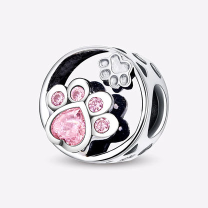 Charms aus 925er-Sterlingsilber mit Tierhantel, niedlicher rosa Hund, Perlen, passend für DIY-Armbänder, Armreifen, Geschenk von hochwertigem Schmuck