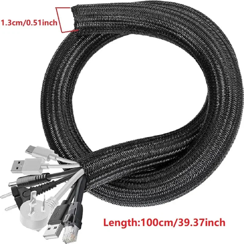 1 m, 3 m, 5 m, geflochtene Kabelhülle, Haustier-Nylon-Wickelhülle für Schreibtisch, PC, TV, Drahtschutz, Kabelmanagement-Wrap