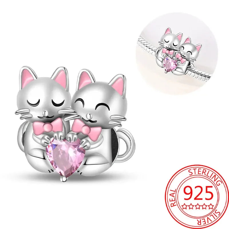 Exquisiter kleiner Affe aus 925er-Sterlingsilber, umarmender roter Herz-Anhänger, passend für Armbänder, Halsketten, Party-Paarung mit handgefertigten Geschenken