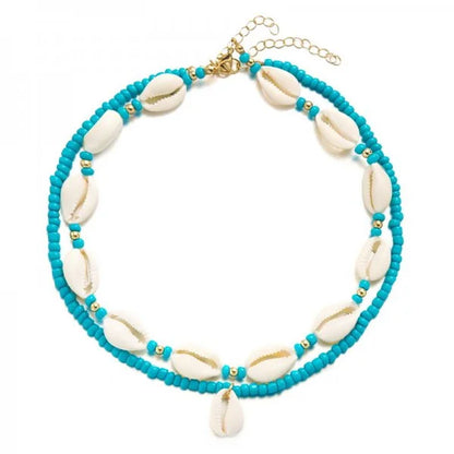 Doppelschicht Strand Muschel Halsband Halsketten Böhmische Natürliche Shell Kurzen Kragen Für Frauen Seil Kette Halsband Zubehör
