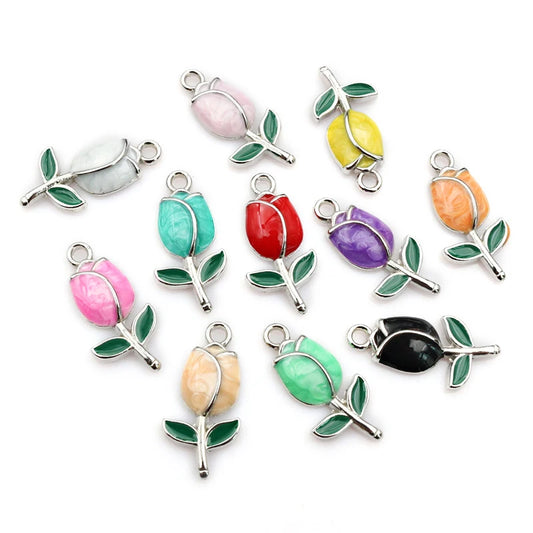 20 Stück 21x10mm Emaille Rose Knospe Blume Charms Anhänger Legierung Metall DIY Schmuckherstellung Zubehör Erkenntnisse für Halskette Ohrringe