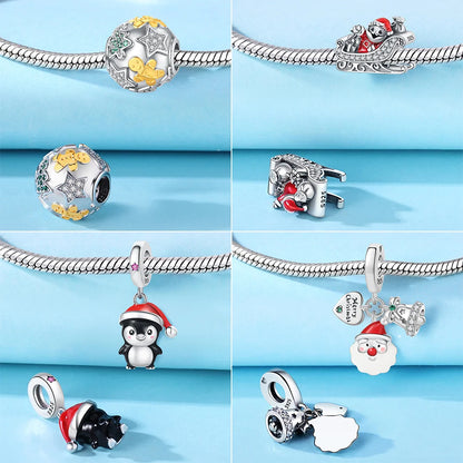 S925 Silber Weihnachten Schneeflocke Charms Herzförmige Glänzende Zirkon Perle Fit Original Armband Diy Edlen Schmuck Weihnachten Geschenk