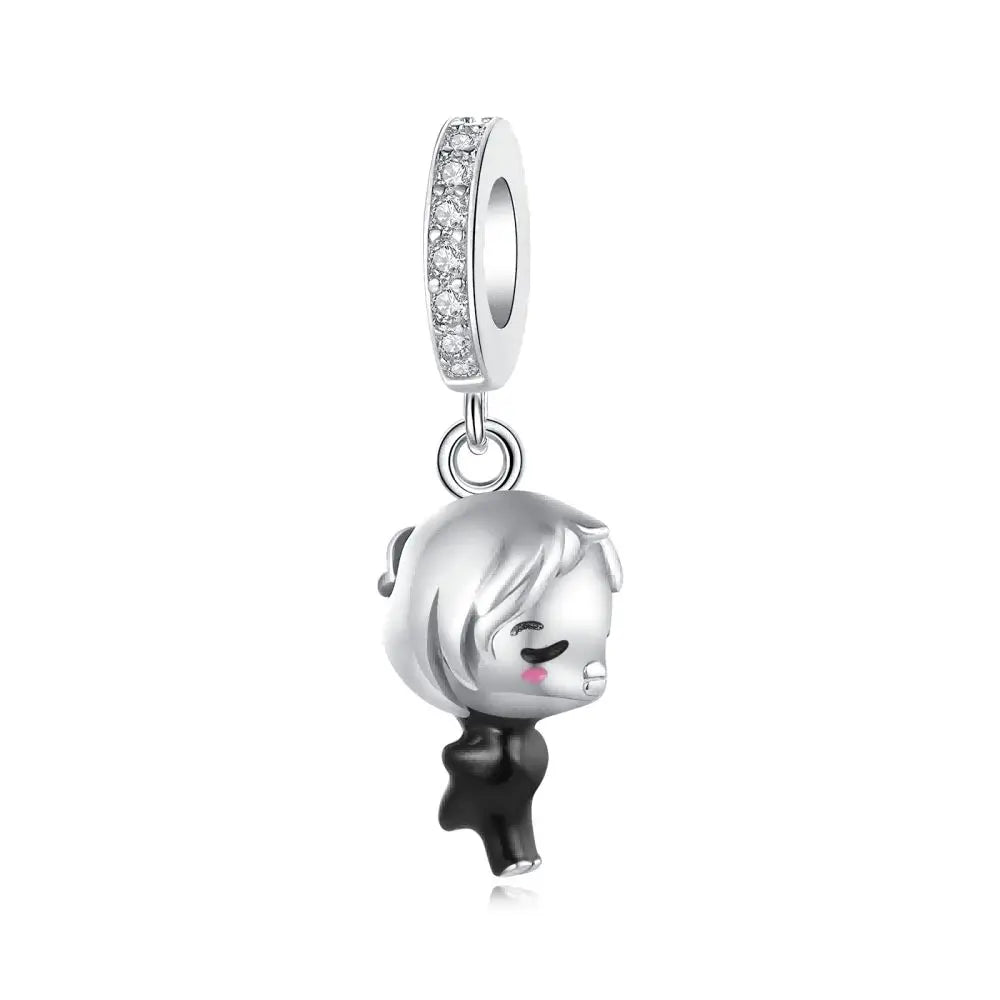 Romantischer 925 Sterling Silber Liebesschlüssel Herz-zu-Herz Charm für DIY Armband Halskette Verlobung Party Geschenke