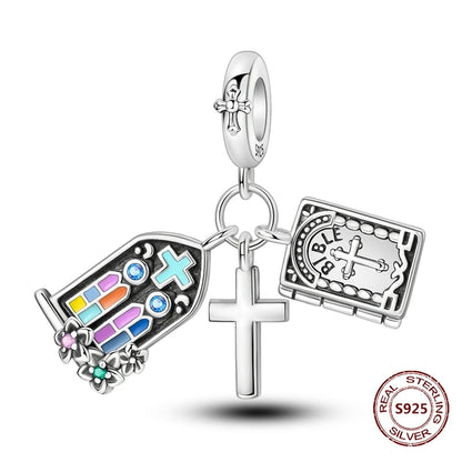 Teufelsaugen-Charm aus 925er Silber, Original-Hand der Fatima, blauer Zirkon, Kreuz, blaue Augen, passend für Armbänder, DIY-Herstellung von Schmuck, Geschenk