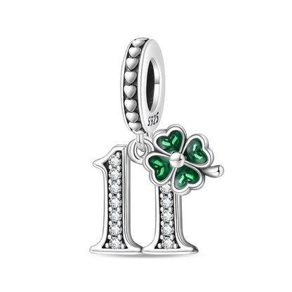 Glücksbringer aus 925er-Sterlingsilber mit vierblättrigem Kleeblatt, Hufeisenkrabbe, Marienkäfer-Zahlen-Charm, passend für DIY-Armbänder, Halsketten, Gesundheit, Glücksgeschenke