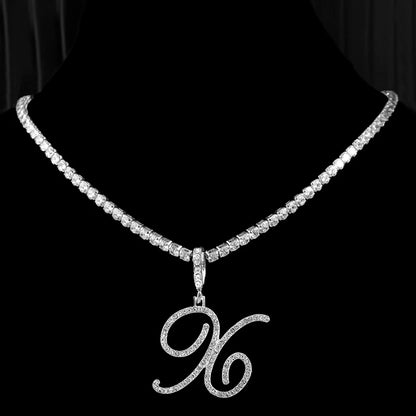 Neue Kursive Buchstaben Kubische Zirkonia Kette Initialen Namenskette Hip-Hop Schmuck Gold Silber Farbe CZ 26 Alphabet Anhänger Halsketten