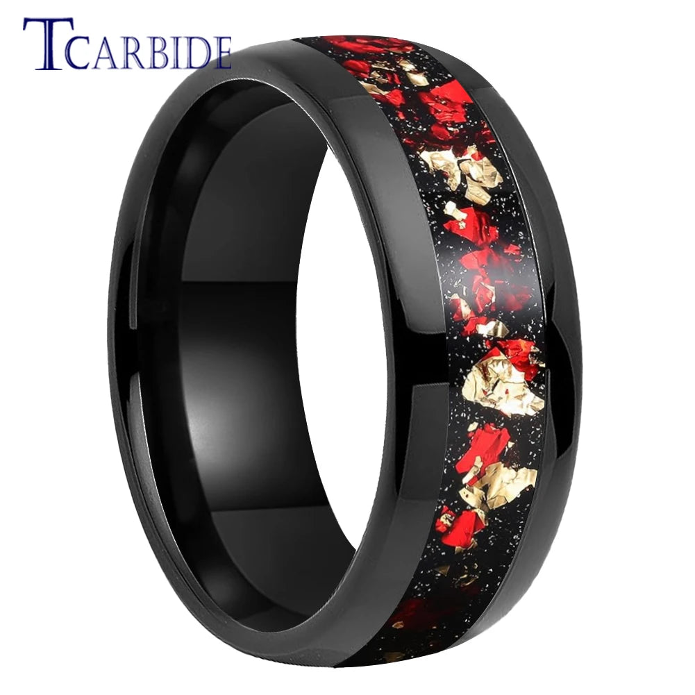 Dropshipping 6mm 8mm 18k Gold Farbe Kuppel Ehering Schöner Wolframkarbid Ring mit roter und Goldfolieninlage Comfort Fit