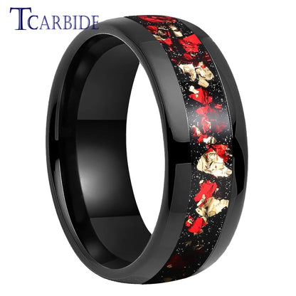 Dropshipping 6mm 8mm 18k Gold Farbe Kuppel Ehering Schöner Wolframkarbid Ring mit roter und Goldfolieninlage Comfort Fit