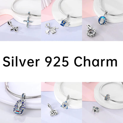 Teufelsaugen-Charm aus 925er Silber, Original-Hand der Fatima, blauer Zirkon, Kreuz, blaue Augen, passend für Armbänder, DIY-Herstellung von Schmuck, Geschenk