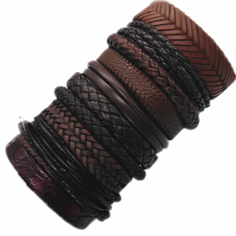10 Pcs/Set Black Wrap Woven New Fashion Handmade Men Bracelets Male Women Leather Bracelets Men Bangle Wholesale Jewelry Gift