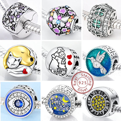 Silber-Charm, 925er-Sterlingsilber, Clip-Charms, Sicherheitsketten-Charm, CZ-Pavé, runde Clip-Perlen, passend für Original-Armbänder, Schmuckherstellung