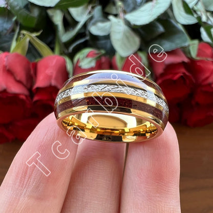Dropshipping 8MM Männer Frauen Schöne Hochzeit Band Wolfram Rot Opal Ring mit Helle Meteorit Inlay Gewölbt Poliert Komfort Fit